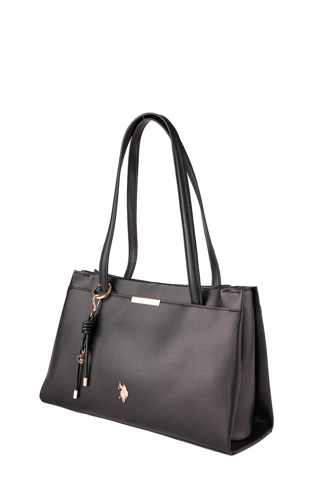 U.S. Polo Assn., Geanta de piele ecologica cu accesoriu logo, Negru
