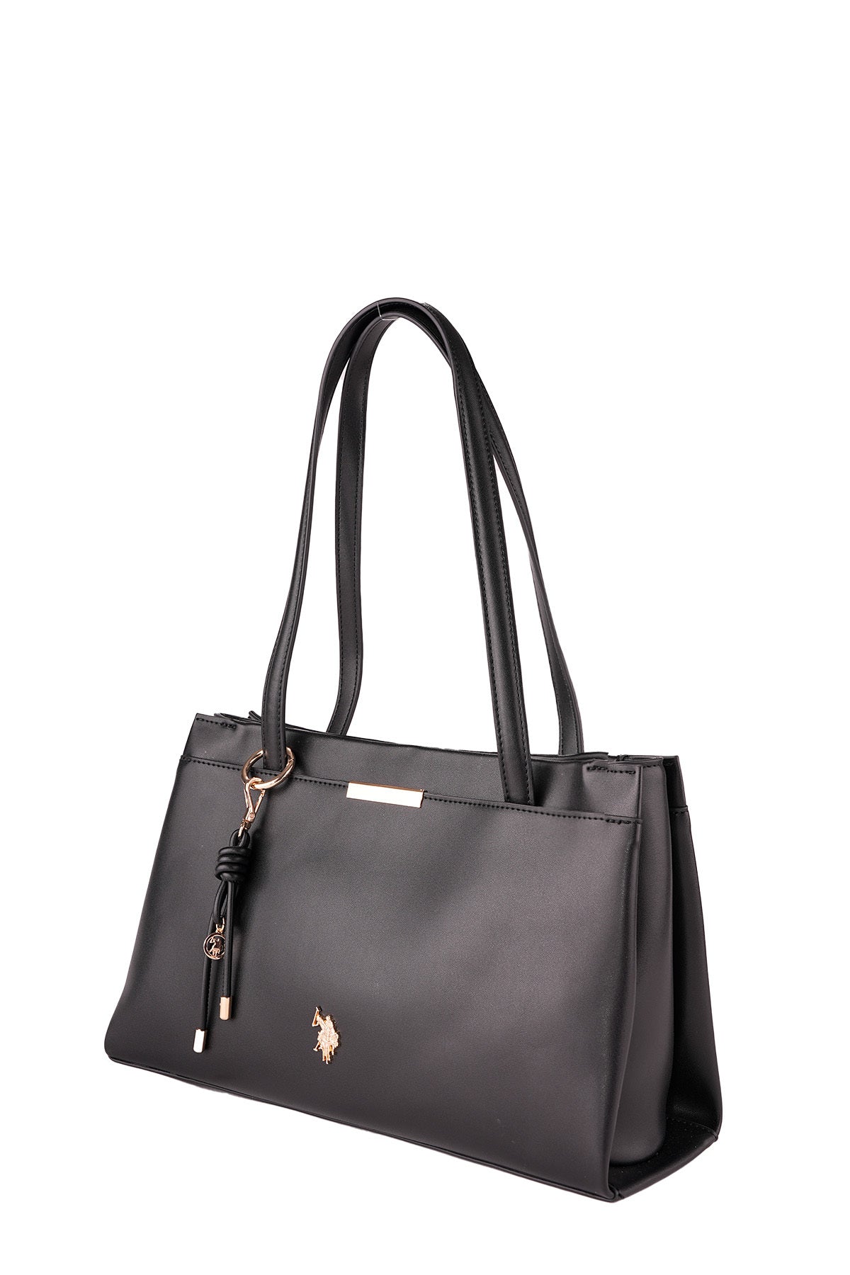 U.S. Polo Assn., Geanta de piele ecologica cu accesoriu logo, Negru