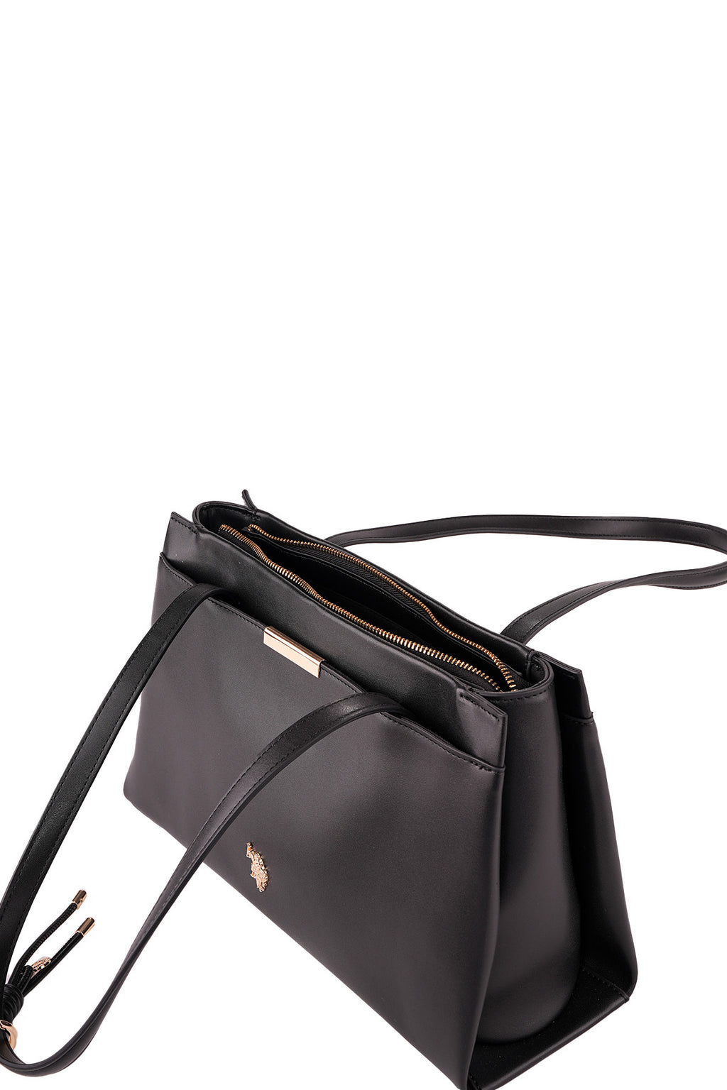 U.S. Polo Assn., Geanta de piele ecologica cu accesoriu logo, Negru