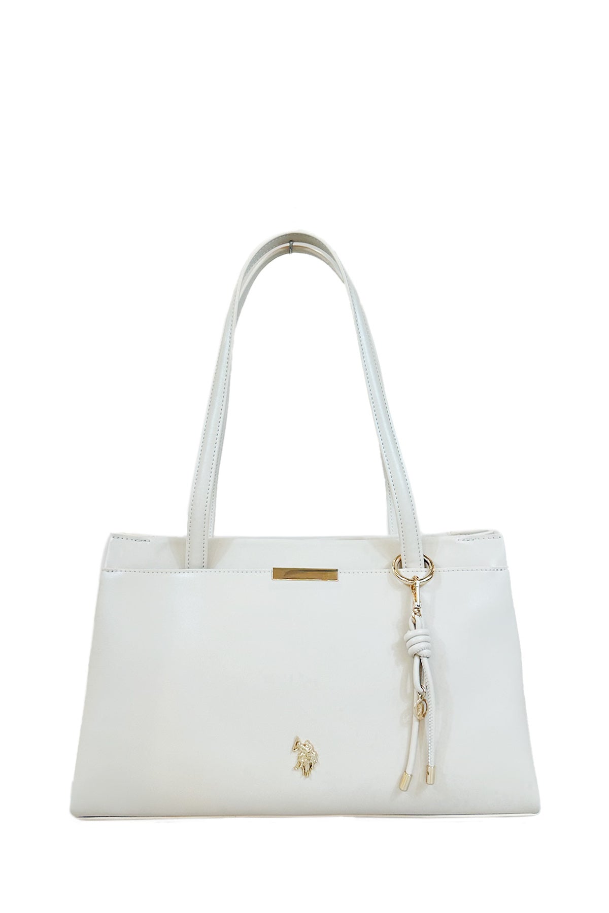 U.S. Polo Assn., Geanta de piele ecologica cu accesoriu logo, Alb murdar