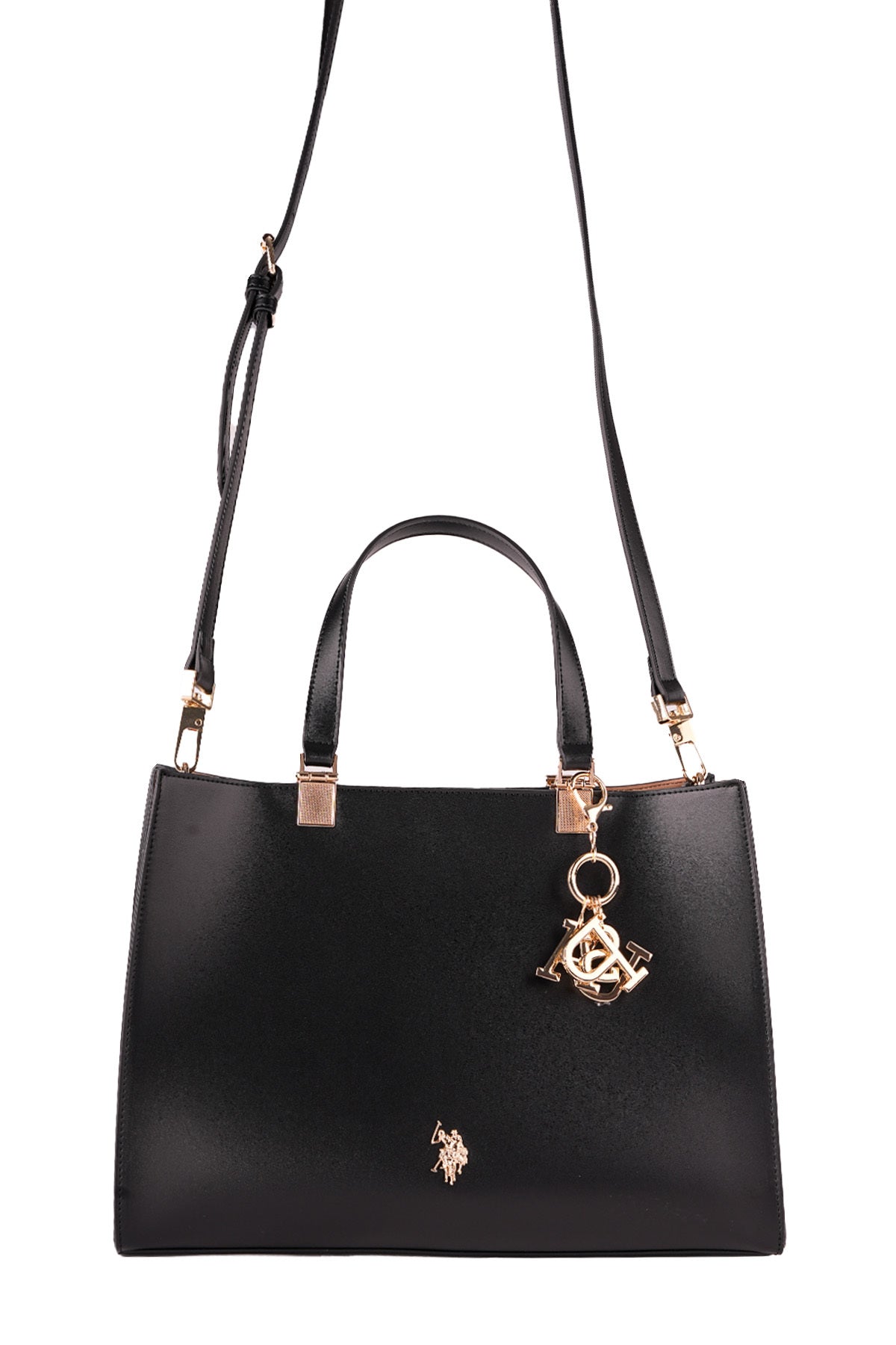 U.S. Polo Assn., Geanta tote de piele ecologica cu bareta detasabila, Negru