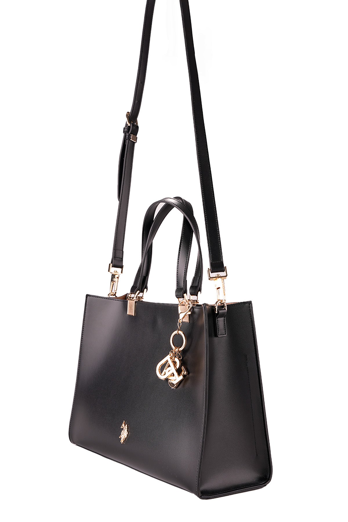 U.S. Polo Assn., Geanta tote de piele ecologica cu bareta detasabila, Negru