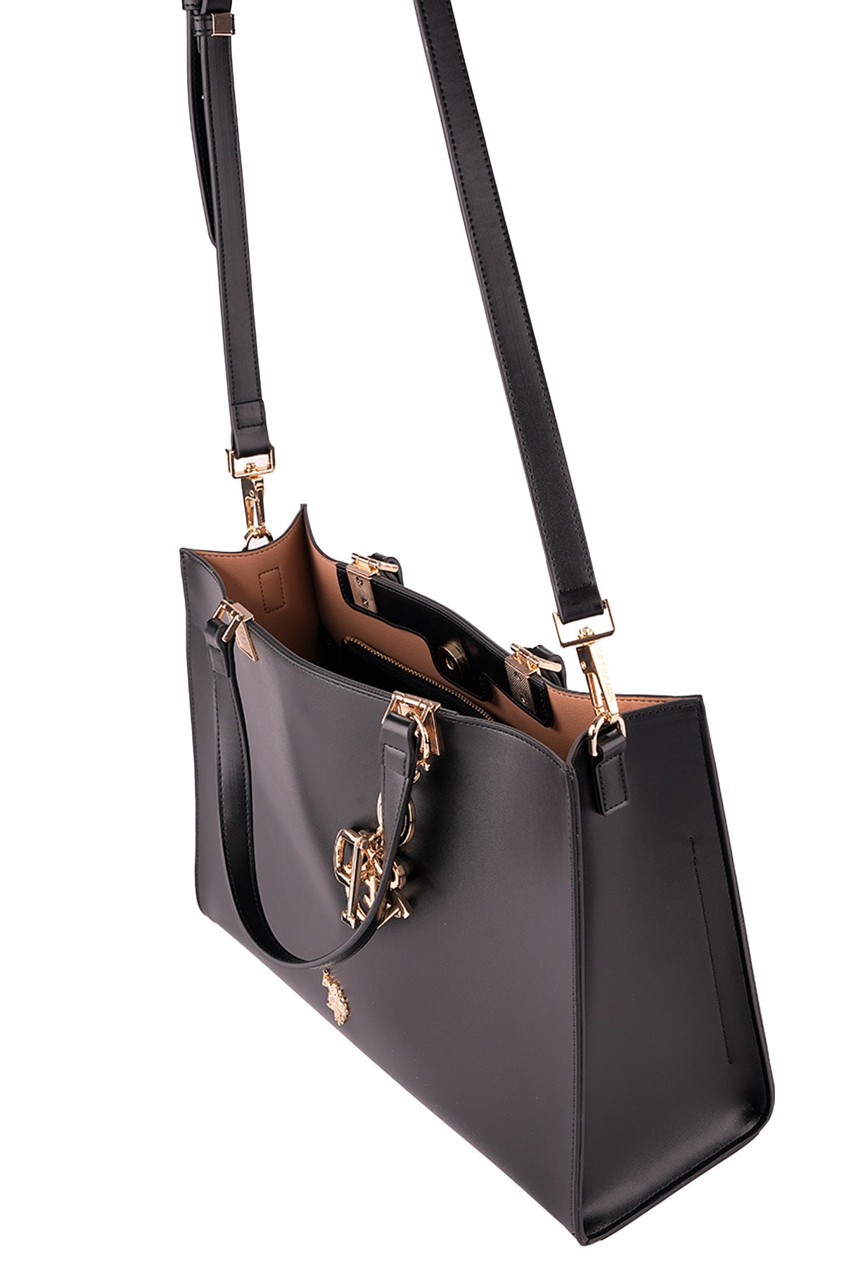U.S. Polo Assn., Geanta tote de piele ecologica cu bareta detasabila, Negru