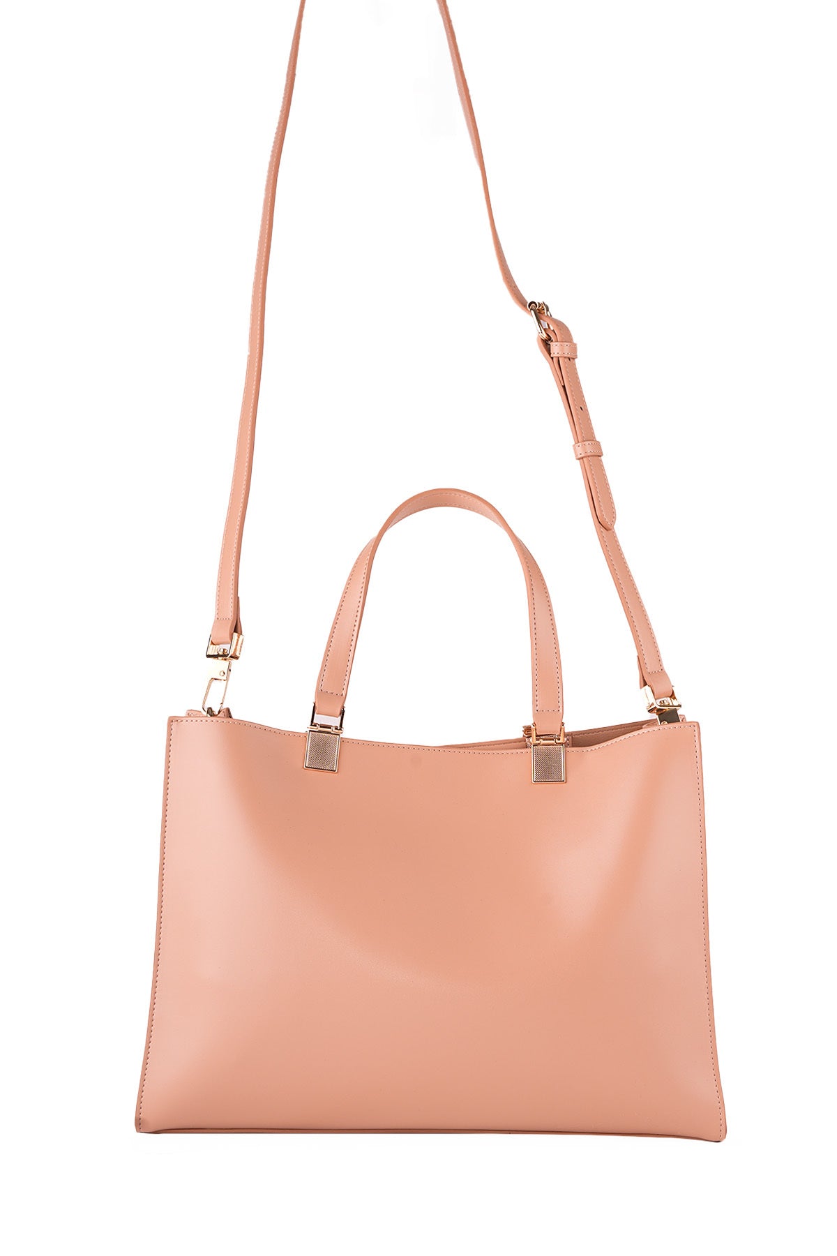 U.S. Polo Assn., Geanta tote de piele ecologica cu bareta detasabila, Roz somon