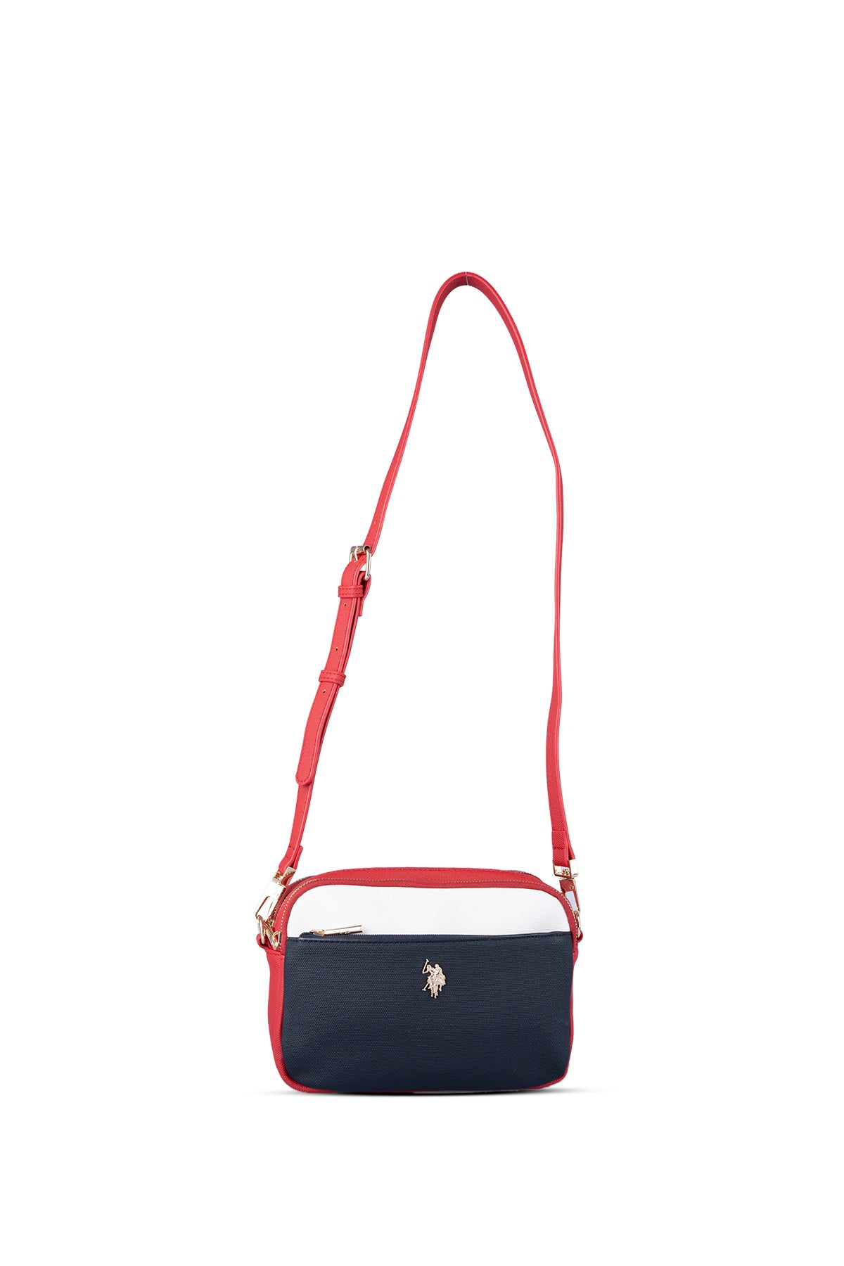 U.S. Polo Assn., Geanta crossbody cu bareta ajustabila, Rosu, Alb, Bleumarin