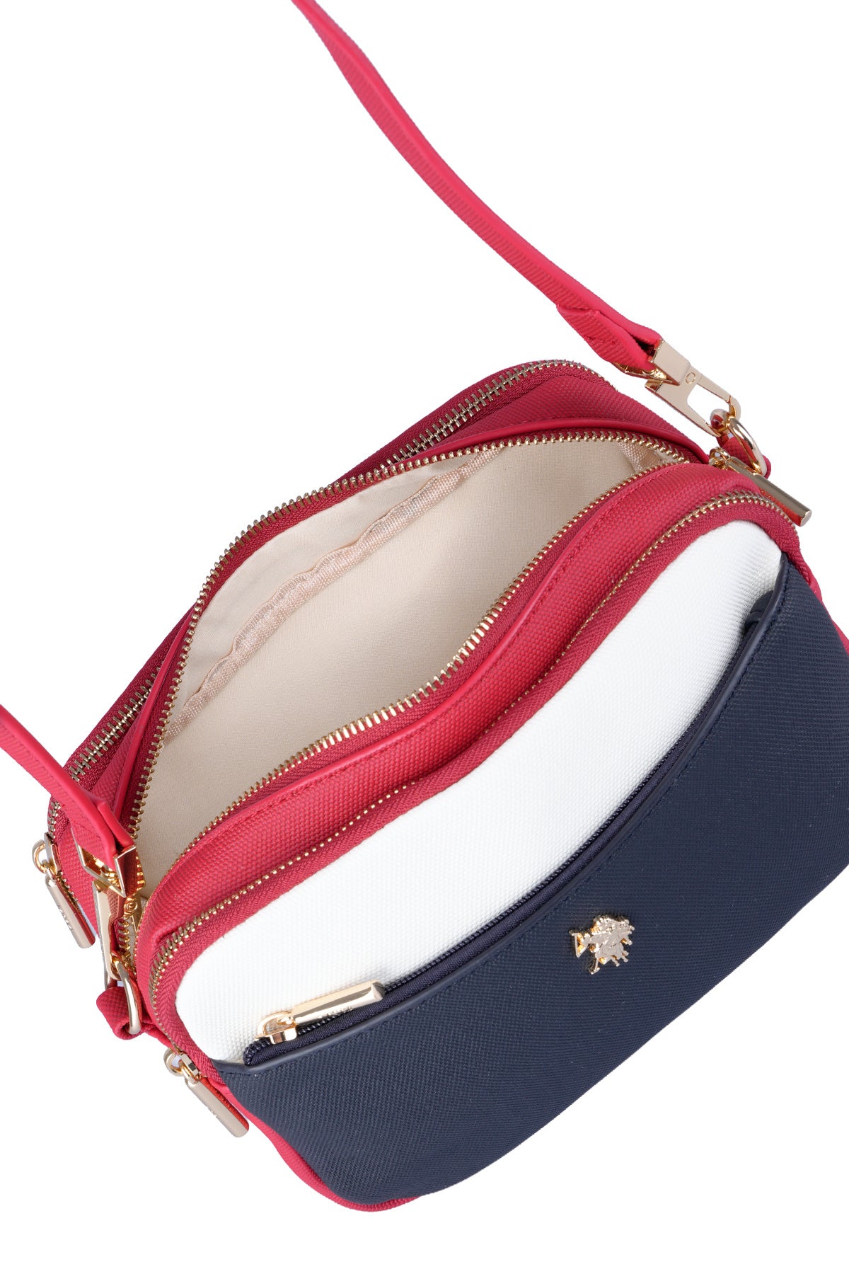 U.S. Polo Assn., Geanta crossbody cu bareta ajustabila, Rosu, Alb, Bleumarin