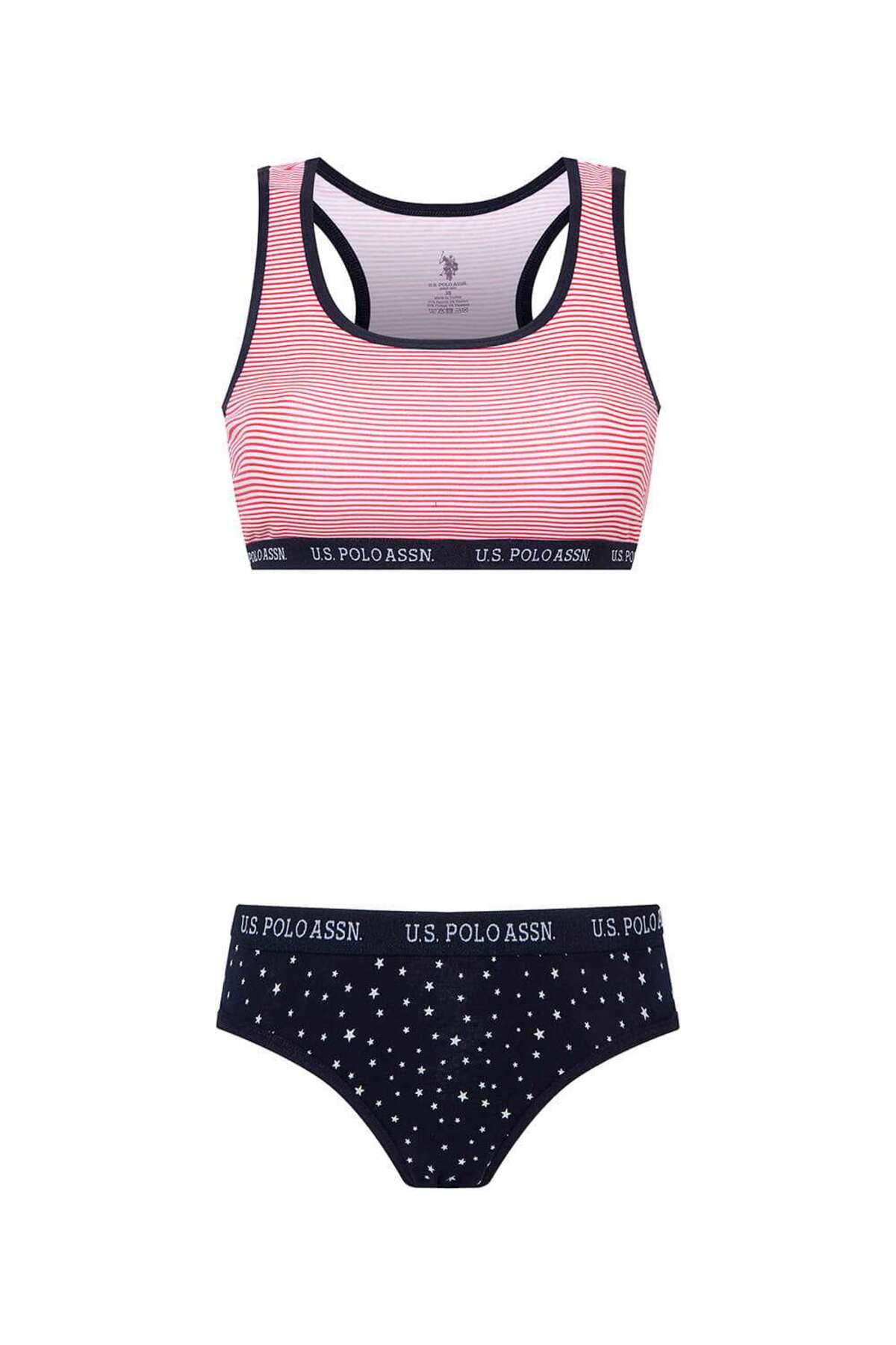U.S. Polo Assn. Set chiloti si bustiera din amestec de bumbac, banda elastica