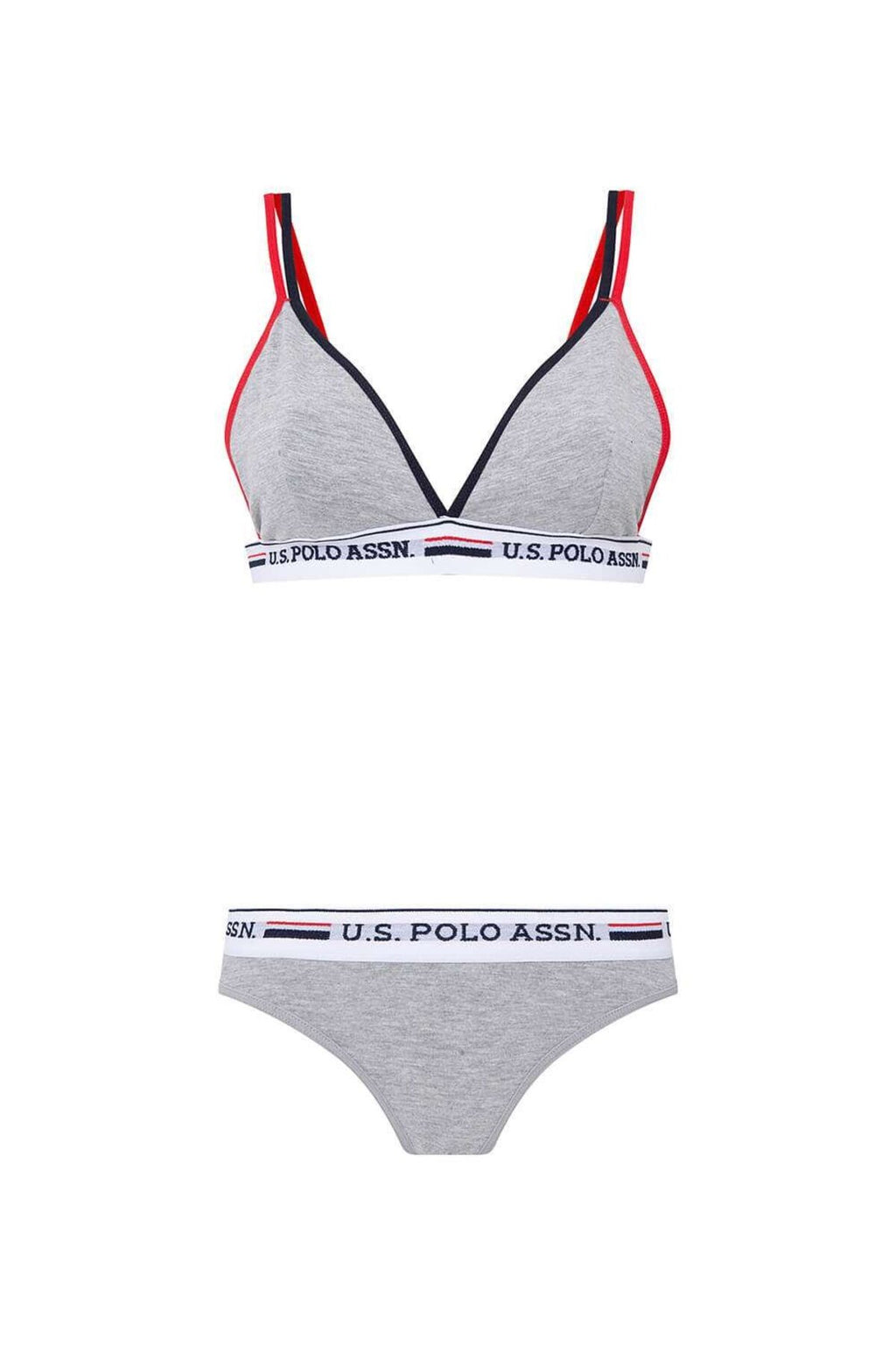 U.S. Polo Assn., Set de sutien cu cupe triunghiulare si chiloti cu logo