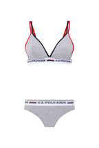 U.S. Polo Assn., Set de sutien cu cupe triunghiulare si chiloti cu logo