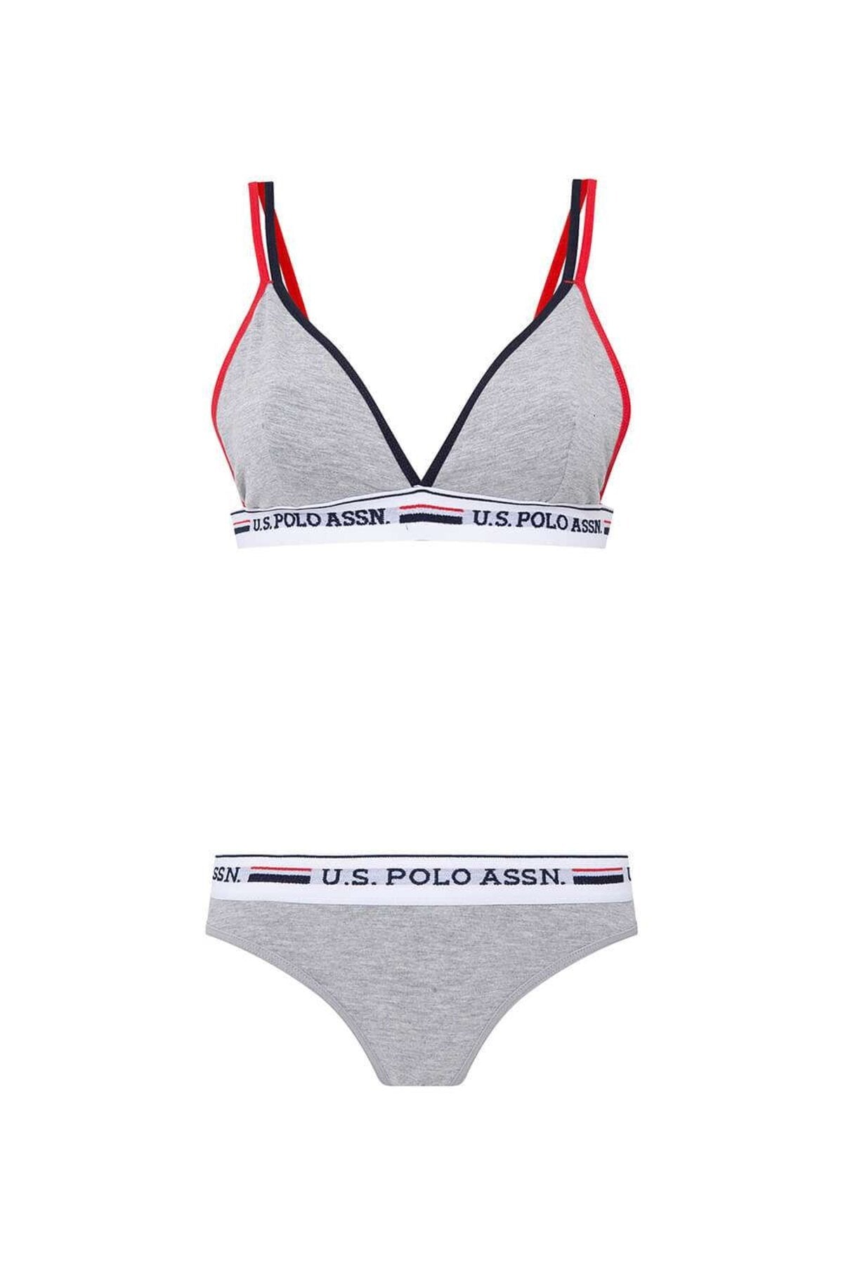 U.S. Polo Assn., Set de sutien cu cupe triunghiulare si chiloti cu logo