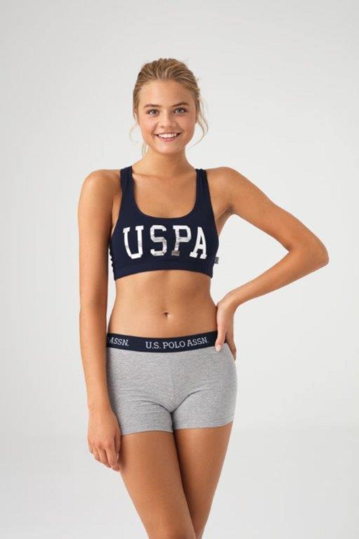 U.S. Polo Assn., Set de boxeri si bustiera cu logo