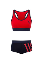 U.S. Polo Assn., Set de bustiera cu spate decupat si boxeri, 2 piese, Rosu, Negru, 42