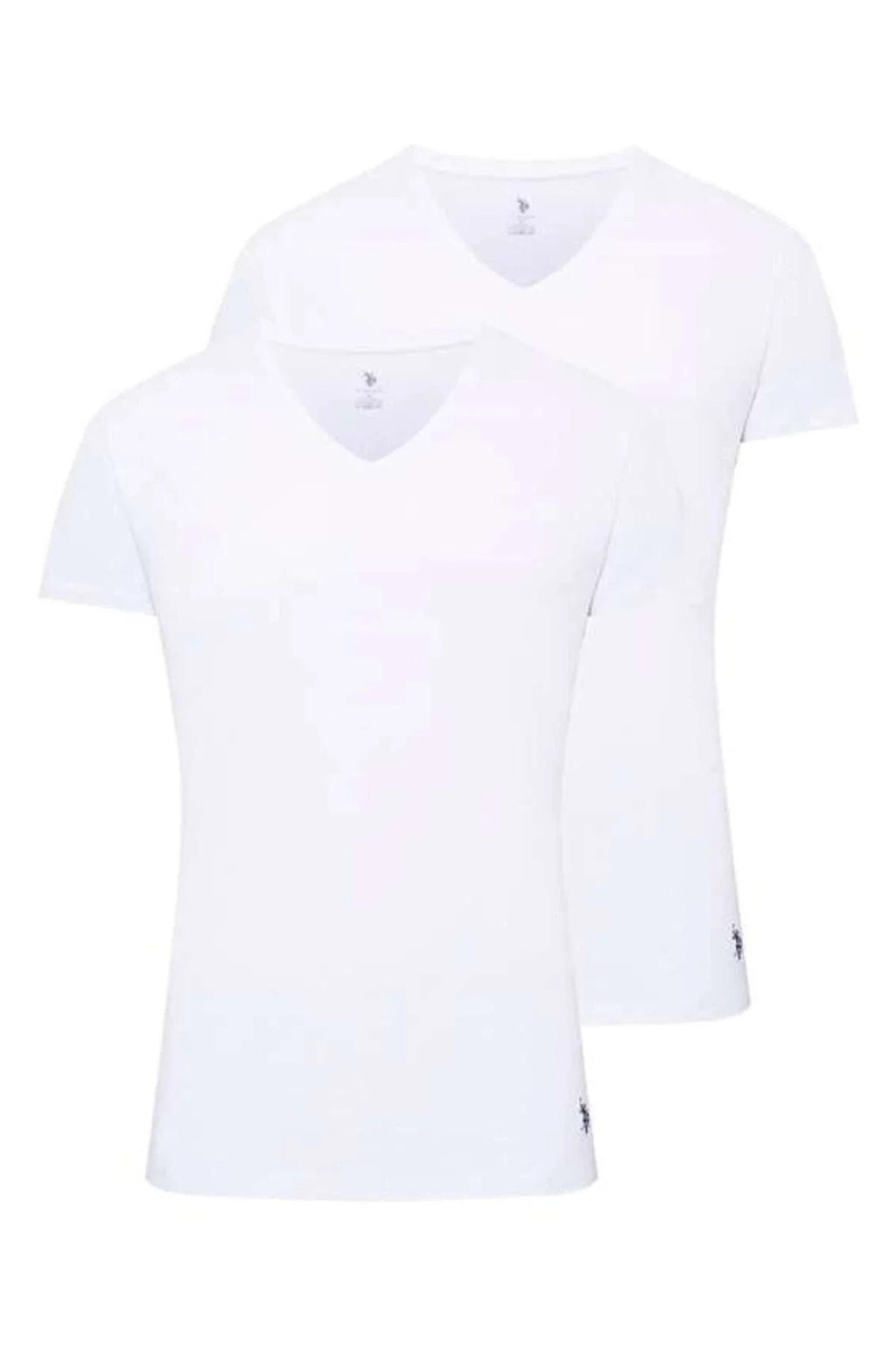 U.S.Polo Assn., Set de tricouri de casa cu decolteu in V - 2 piese, Alb, L