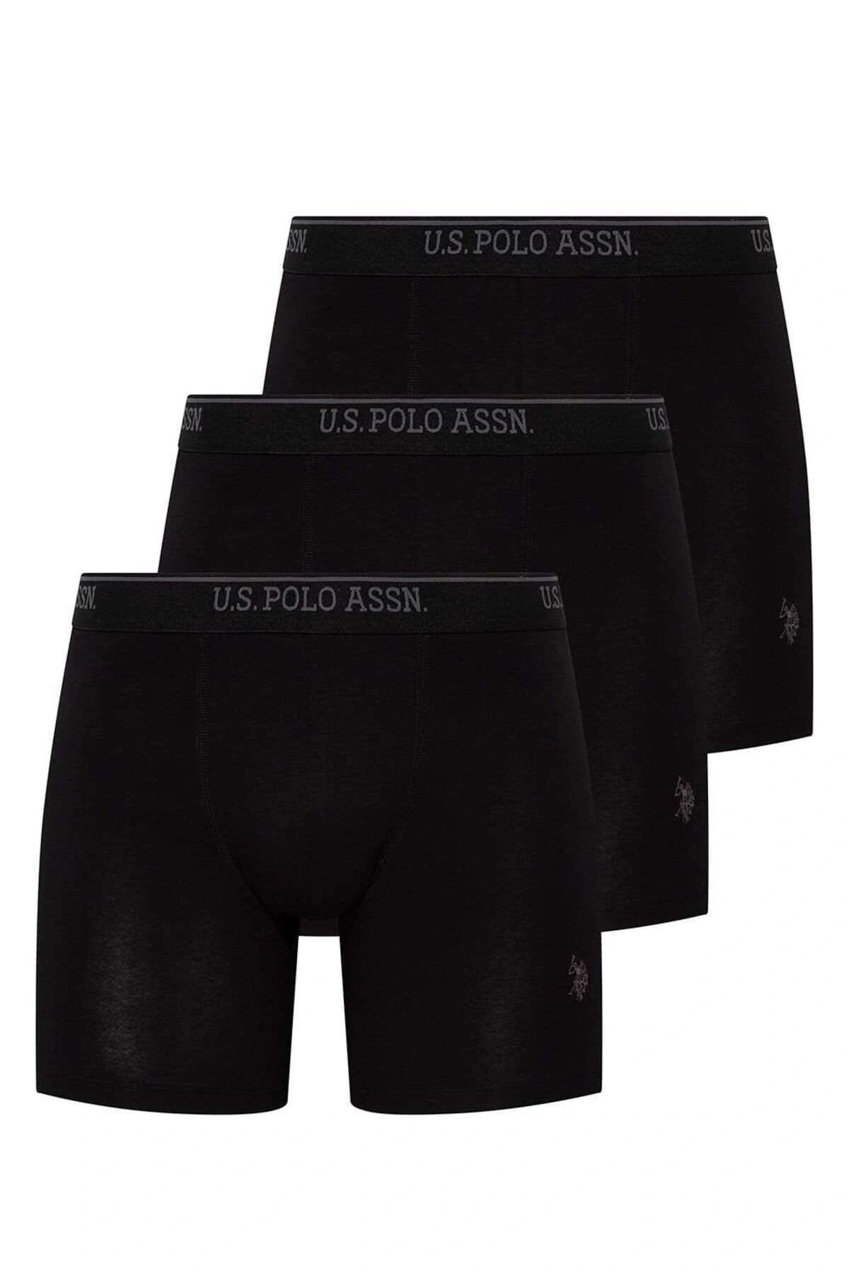 U.S. Polo Assn. Set 3 perechi boxeri barbati, lungi, din amestec de bumbac