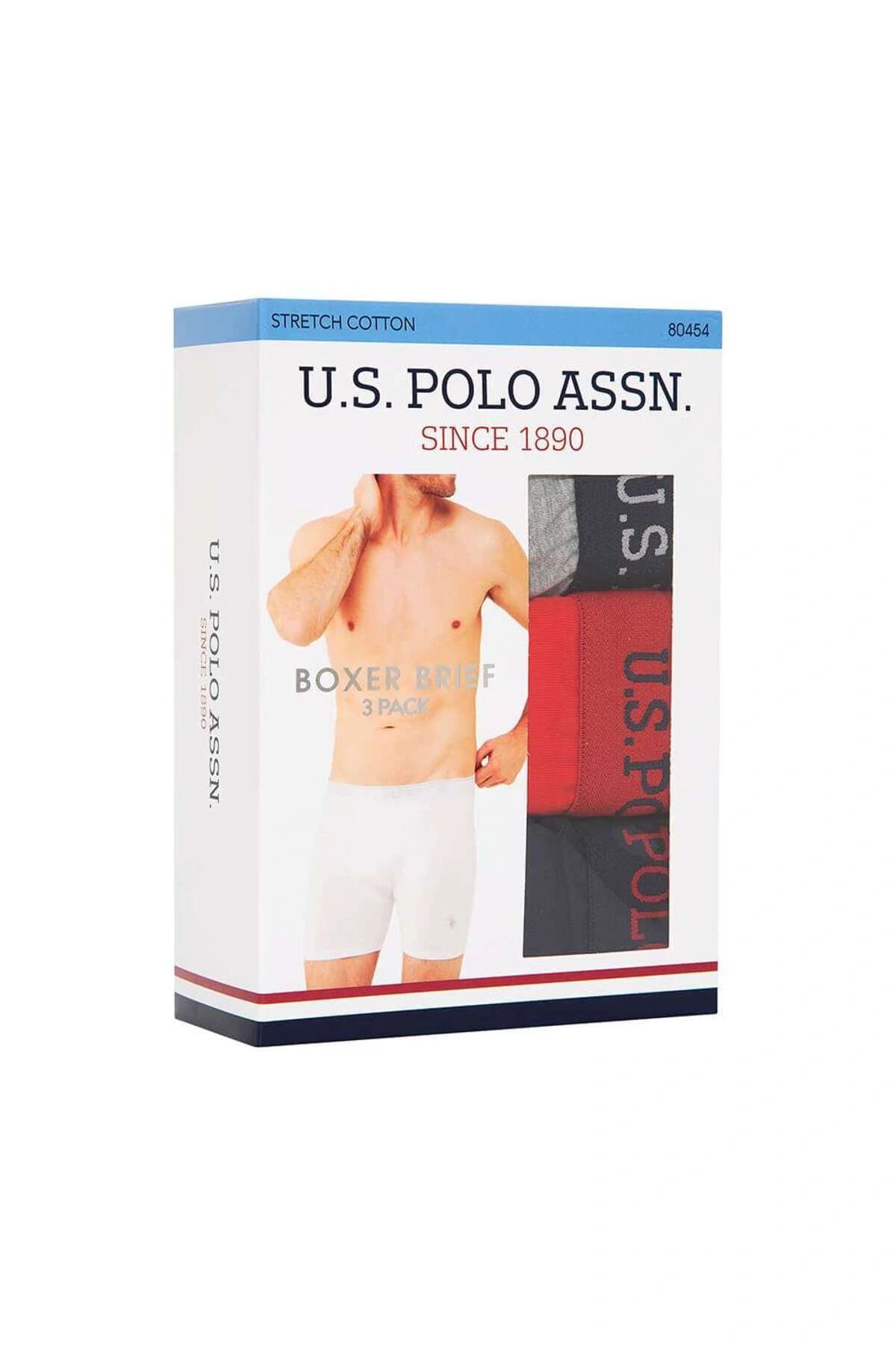 U.S. Polo Assn. Set 3 perechi boxeri barbati, lungi, din amestec de bumbac