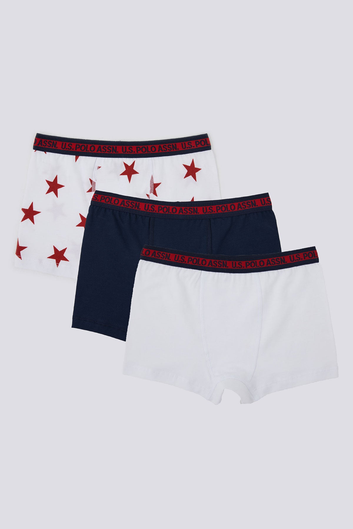 U.S. Polo Assn., Set de boxeri cu logo - 3 perechi, Alb, Bleumarin, 134-140 CM