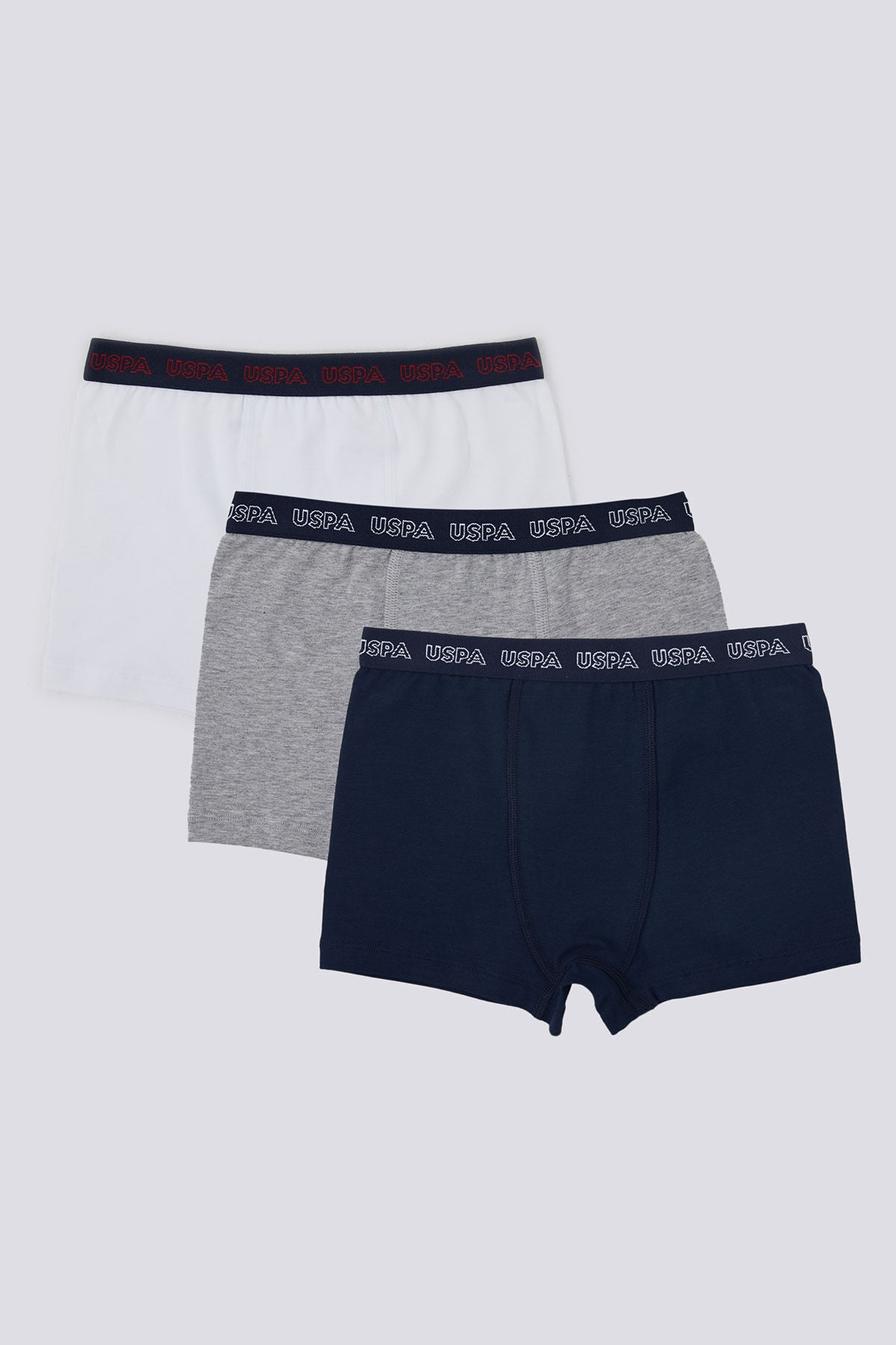 U.S. Polo Assn., Set de boxeri cu logo - 3 perechi, Gri, Alb, Bleumarin, 122-128 CM