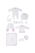 U.S. Polo Assn., Set de imbracaminte de bumbac cu imprimeu logo - 11 piese, Alb, Roz, 56-62 CM