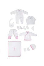 U.S. Polo Assn., Set de imbracaminte de bumbac cu imprimeu logo - 11 piese, Alb, Roz, 56-62 CM