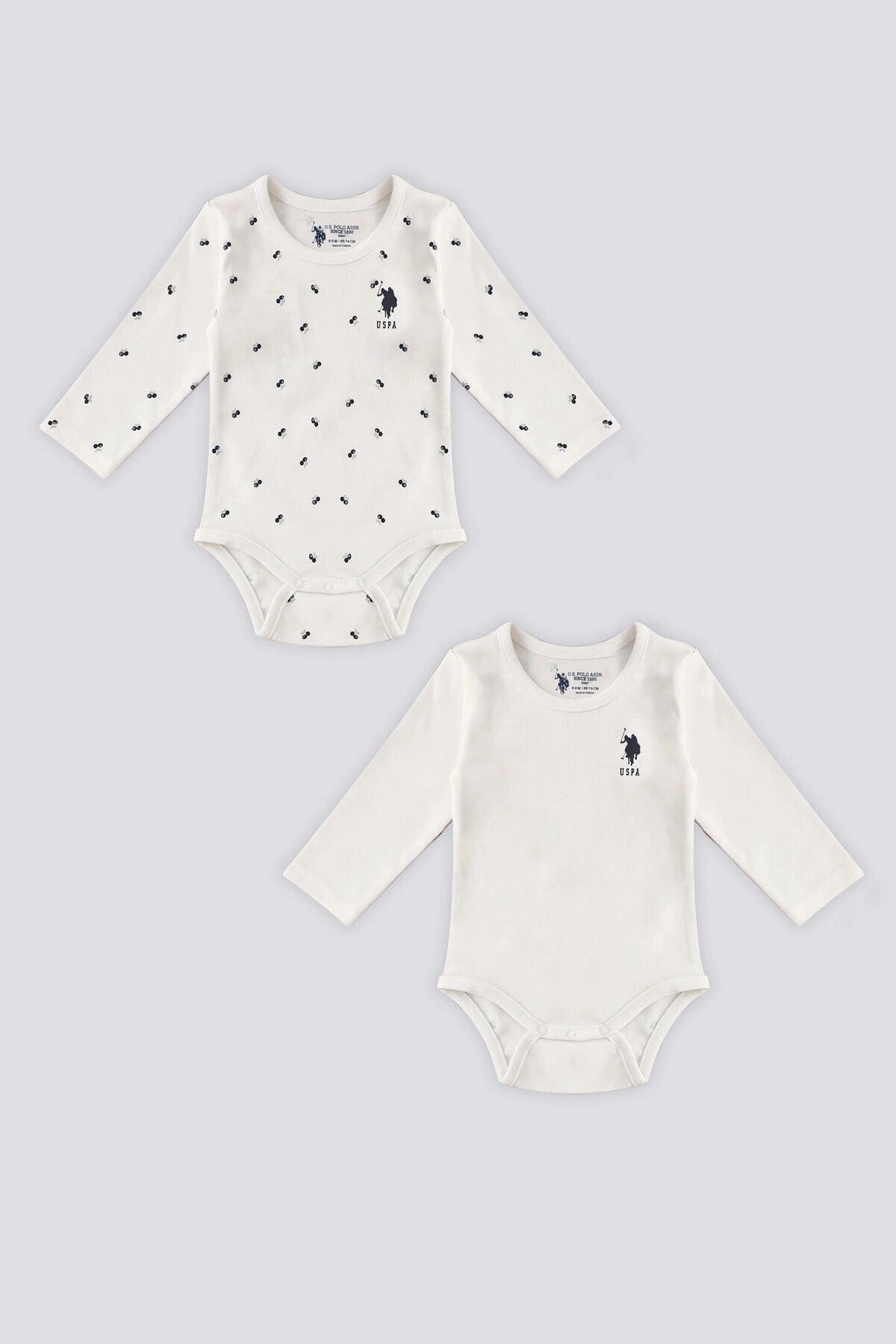 U.S. Polo Assn., Set de body-uri de bumbac cu decolteu la baza gatului - 2 piese, Alb, Albastru ultramarin, 74-80 CM
