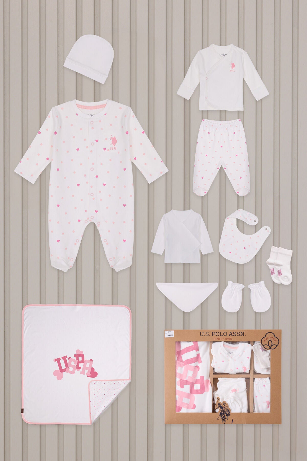 U.S. Polo Assn. Set 10 piese din bumbac pentru nou nascuti