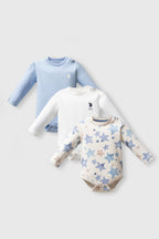 U.S. Polo Assn. Set trei body-uri din bumbac, prindere cu capse