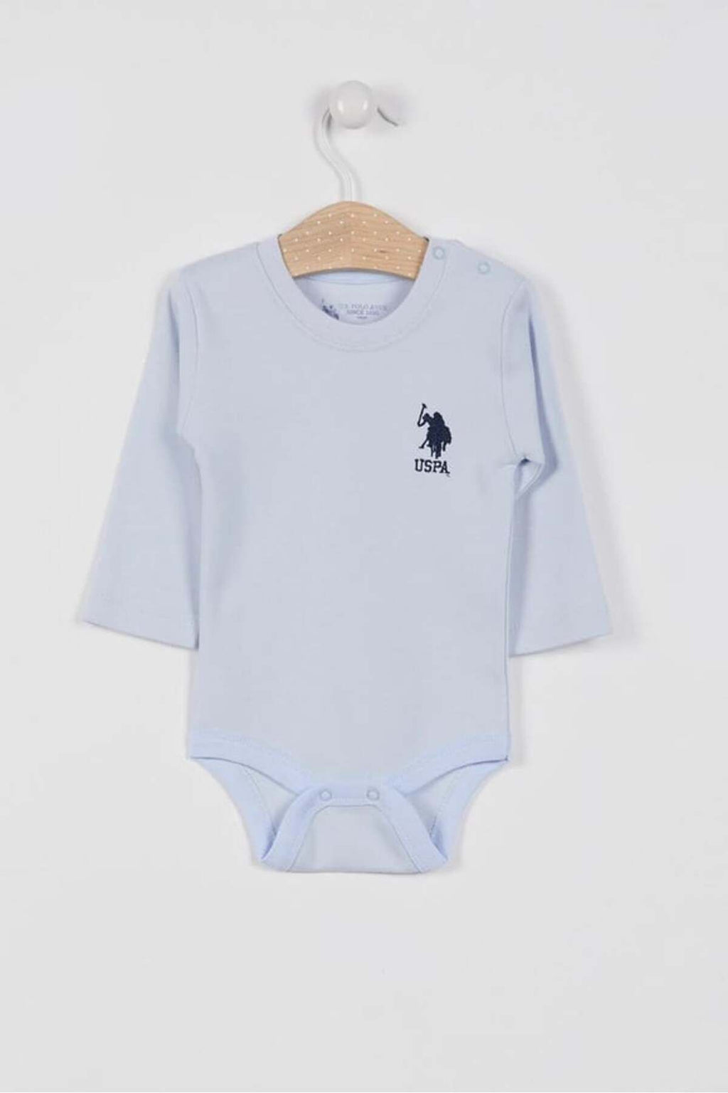 U.S. Polo Assn., Body de bumbac cu maneci lungi, Albastru glaciar, 86-92 CM