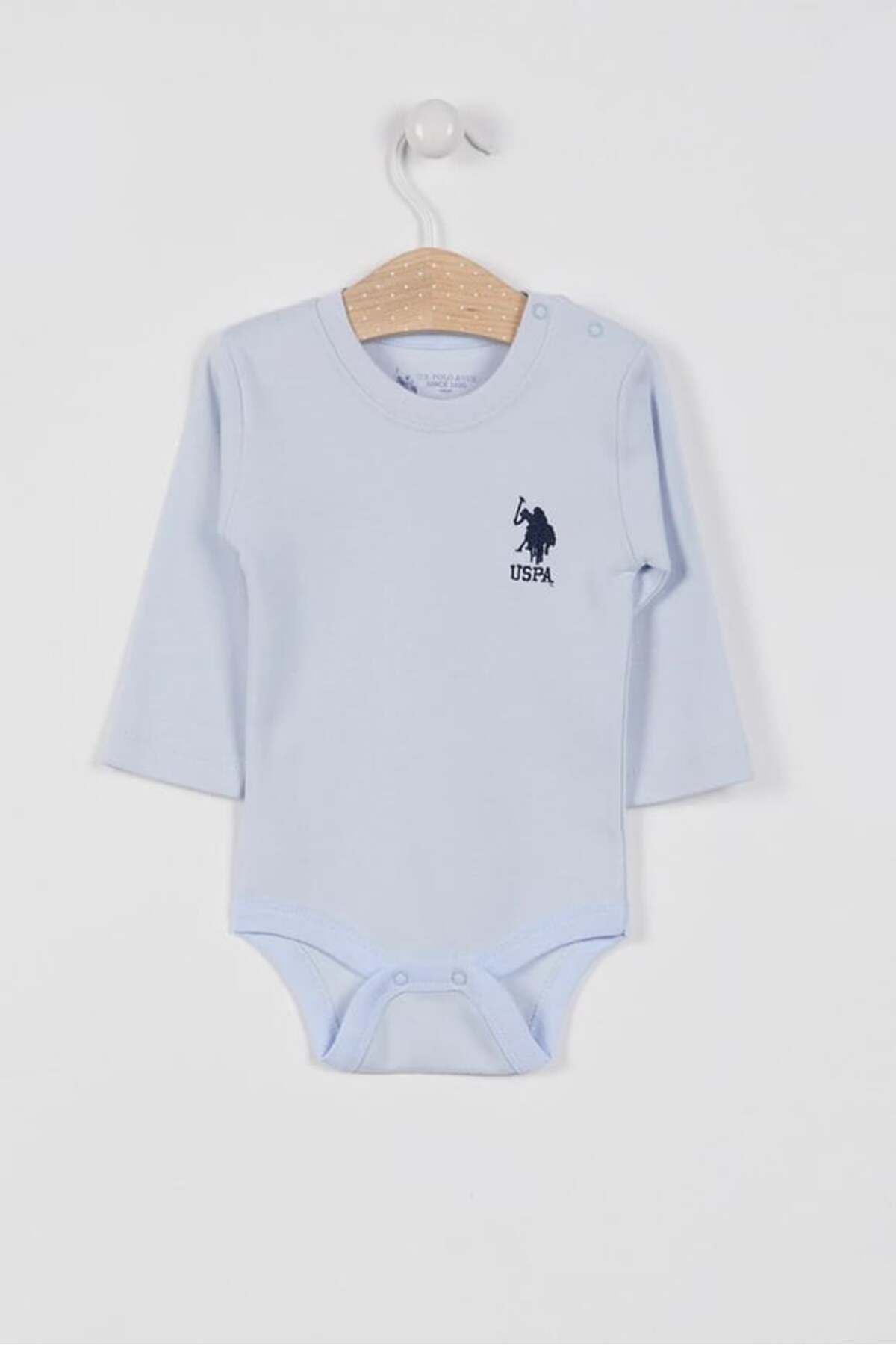U.S. Polo Assn., Body de bumbac cu maneci lungi, Albastru glaciar, 86-92 CM
