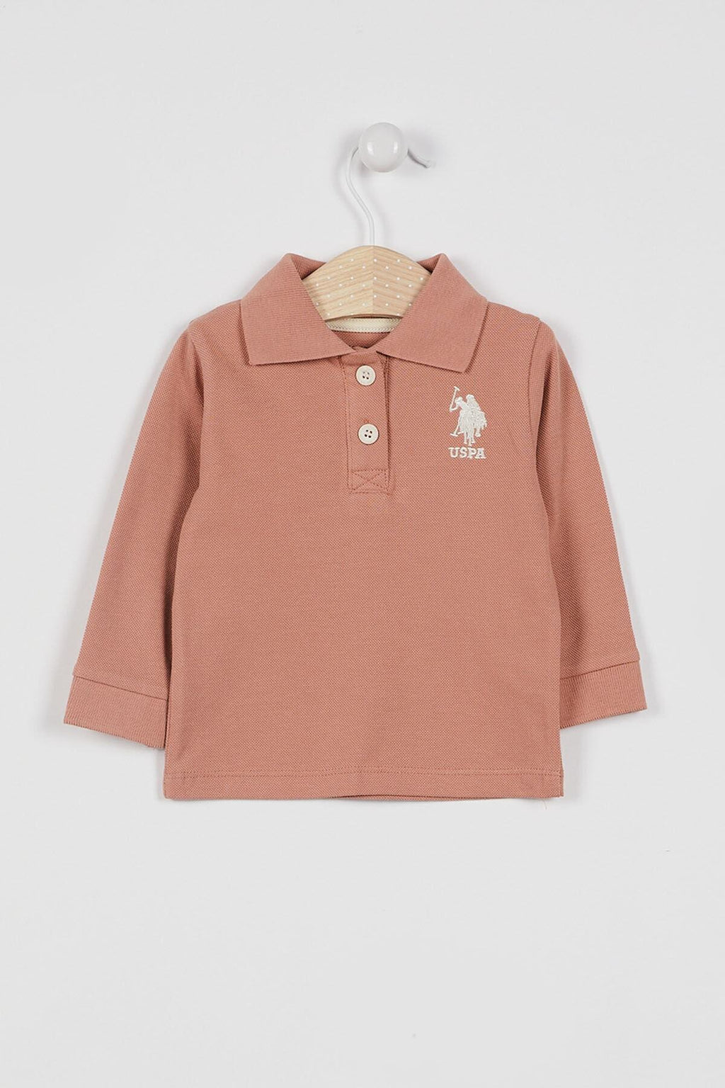 U.S. Polo Assn. Bluza cu maneca lunga si guler, dim bumbac, pentru copii