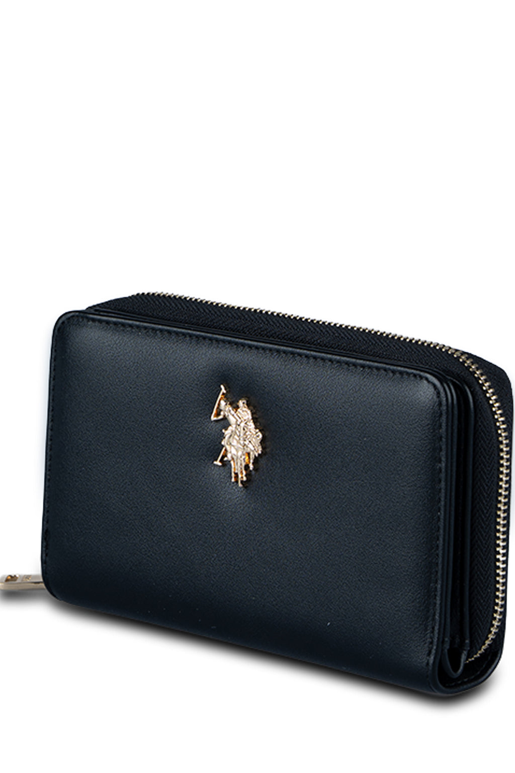 U.S. Polo Assn., Portofel de piele ecologica cu logo metalic, Negru