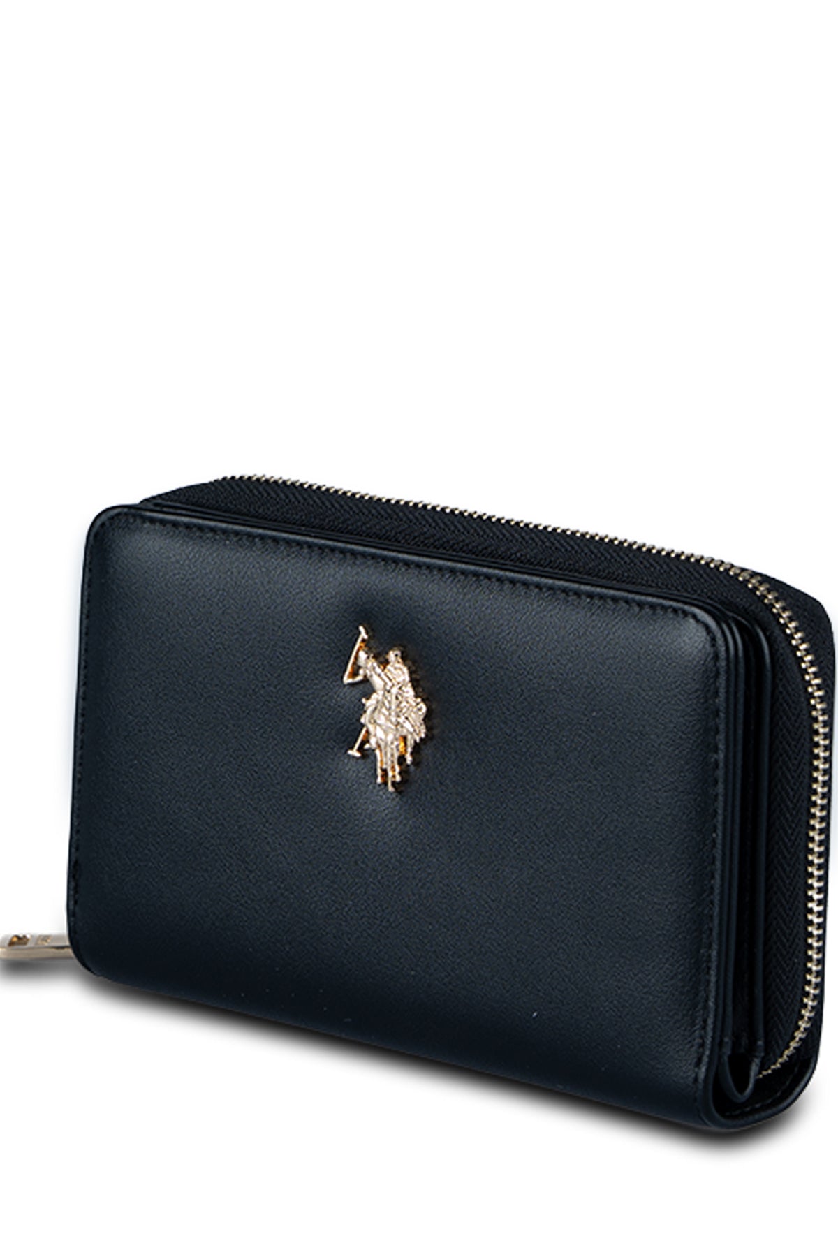 U.S. Polo Assn., Portofel de piele ecologica cu logo metalic, Negru