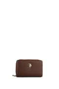 U.S. Polo Assn., Portofel de piele ecologica cu logo metalic, Maro