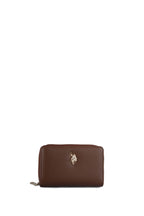 U.S. Polo Assn., Portofel de piele ecologica cu logo metalic, Maro