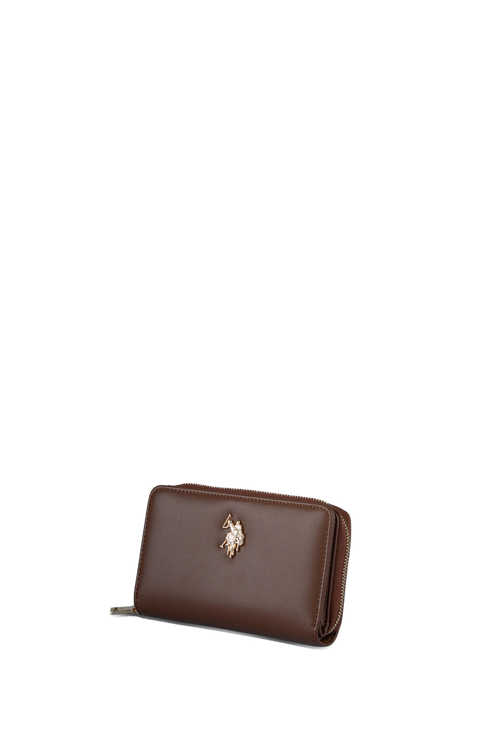 U.S. Polo Assn., Portofel de piele ecologica cu logo metalic, Maro