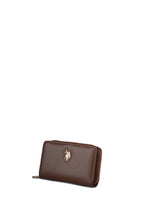 U.S. Polo Assn., Portofel de piele ecologica cu logo metalic, Maro
