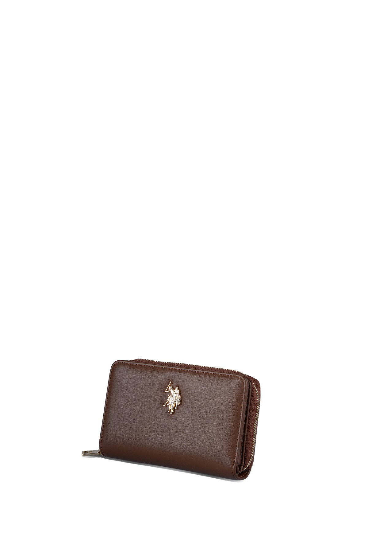 U.S. Polo Assn., Portofel de piele ecologica cu logo metalic, Maro