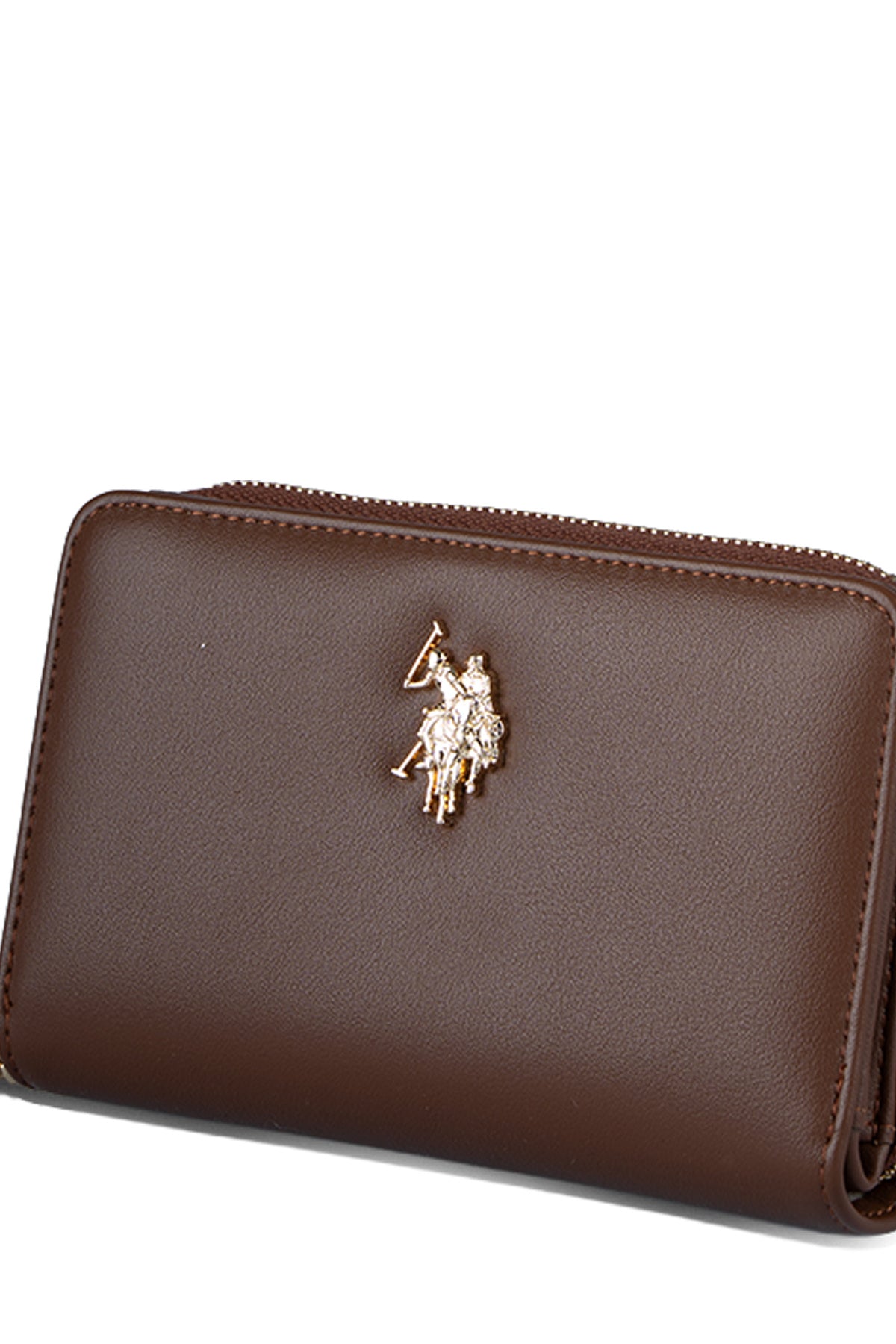 U.S. Polo Assn., Portofel de piele ecologica cu logo metalic, Maro