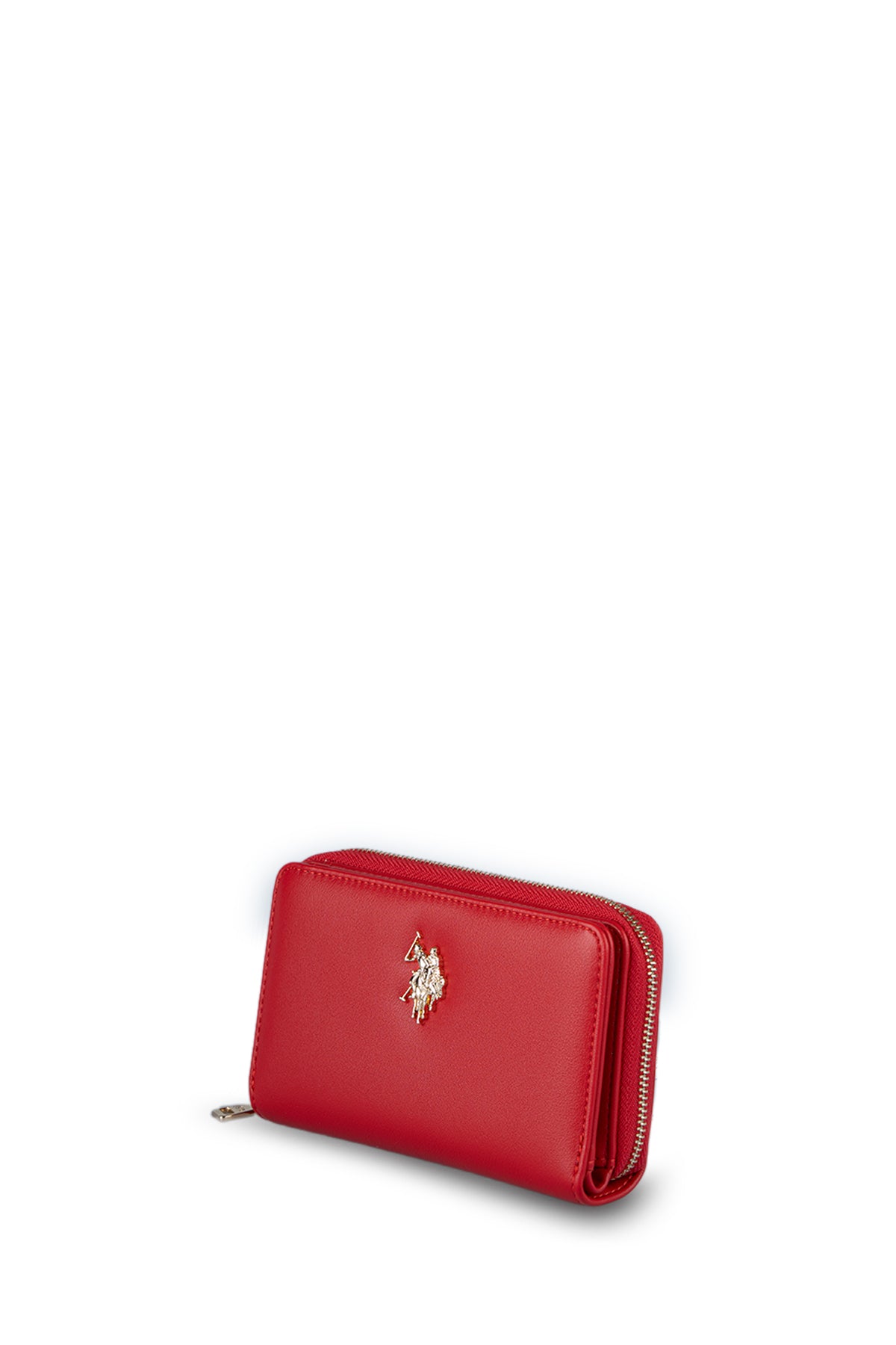 U.S. Polo Assn., Portofel de piele ecologica cu logo metalic, Rosu