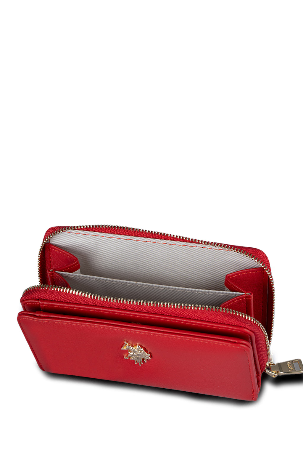 U.S. Polo Assn., Portofel de piele ecologica cu logo metalic, Rosu