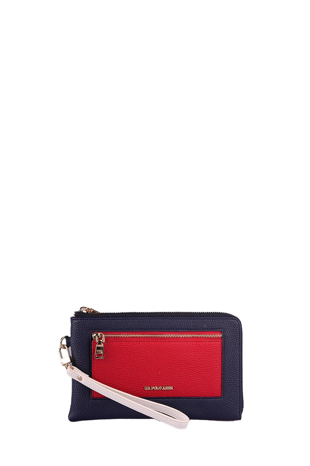 U.S. Polo Assn., Portofel cu bareta pentru incheietura si aspect granulat, Rosu, Alb, Bleumarin