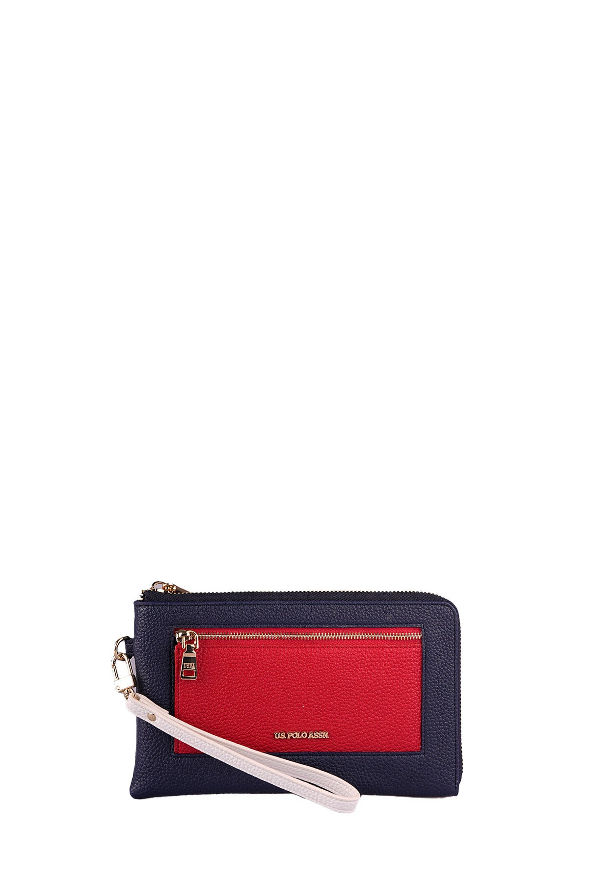U.S. Polo Assn., Portofel cu bareta pentru incheietura si aspect granulat, Rosu, Alb, Bleumarin