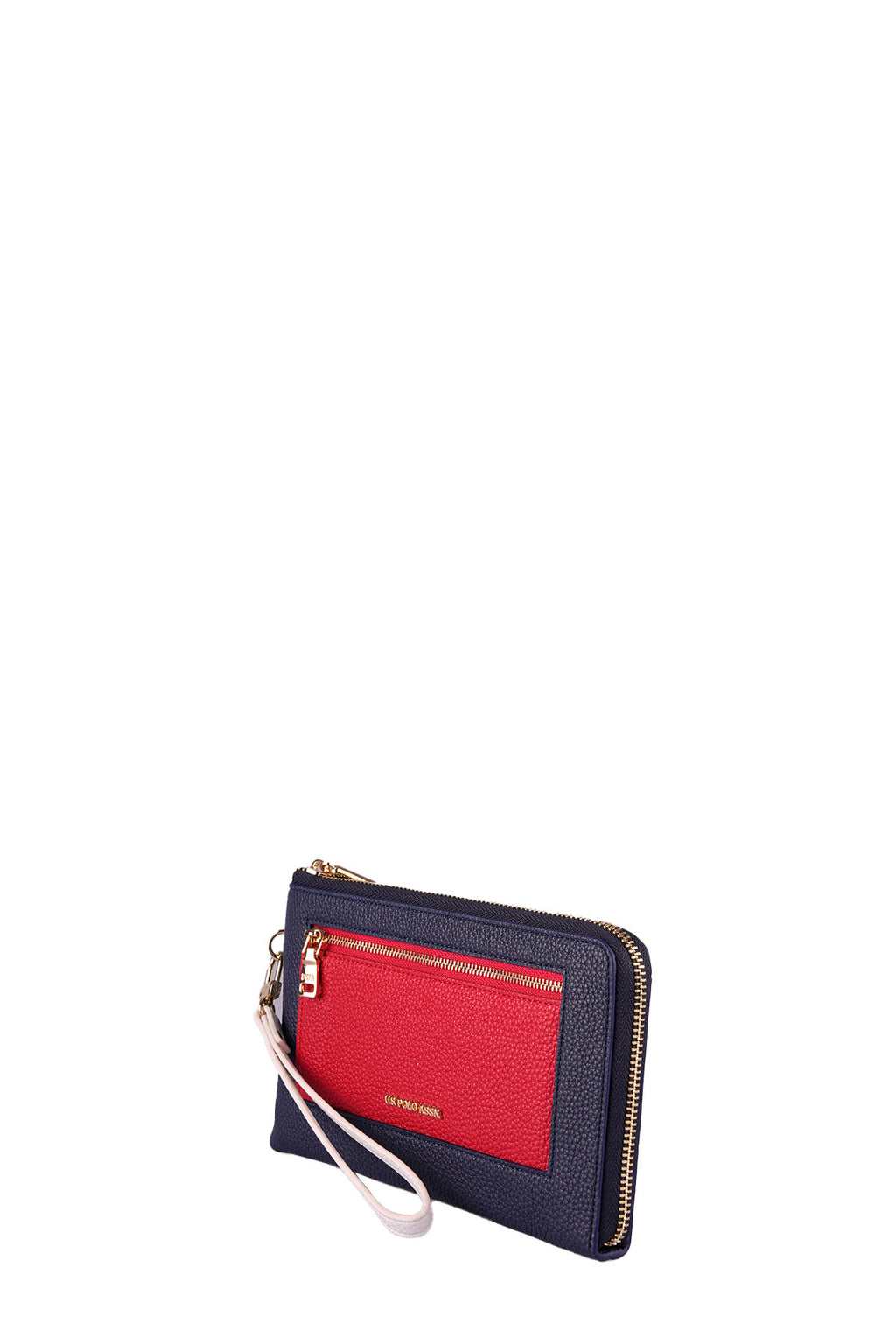 U.S. Polo Assn., Portofel cu bareta pentru incheietura si aspect granulat, Rosu, Alb, Bleumarin