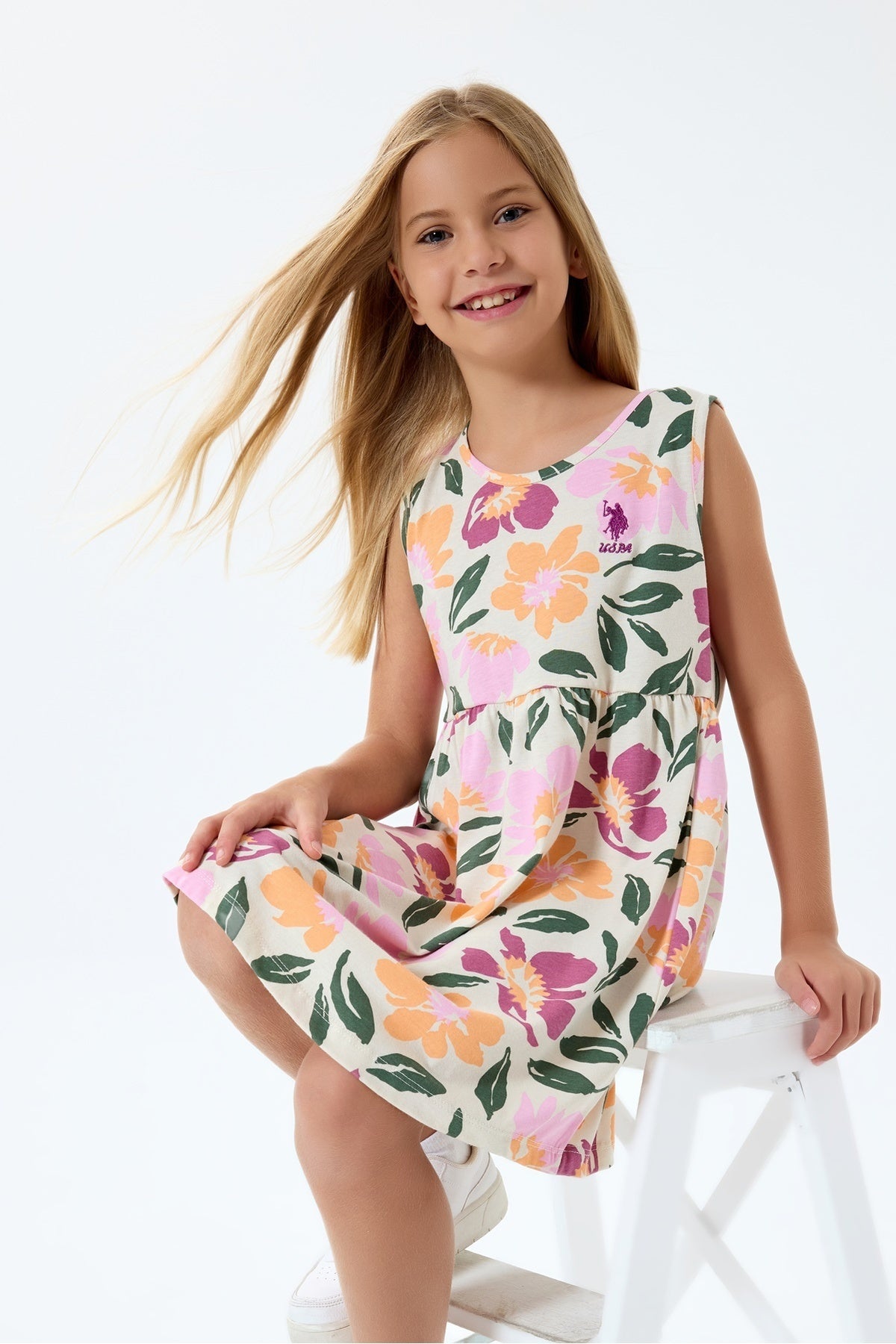 U.S. Polo Assn., Rochie fara maneci cu model floral