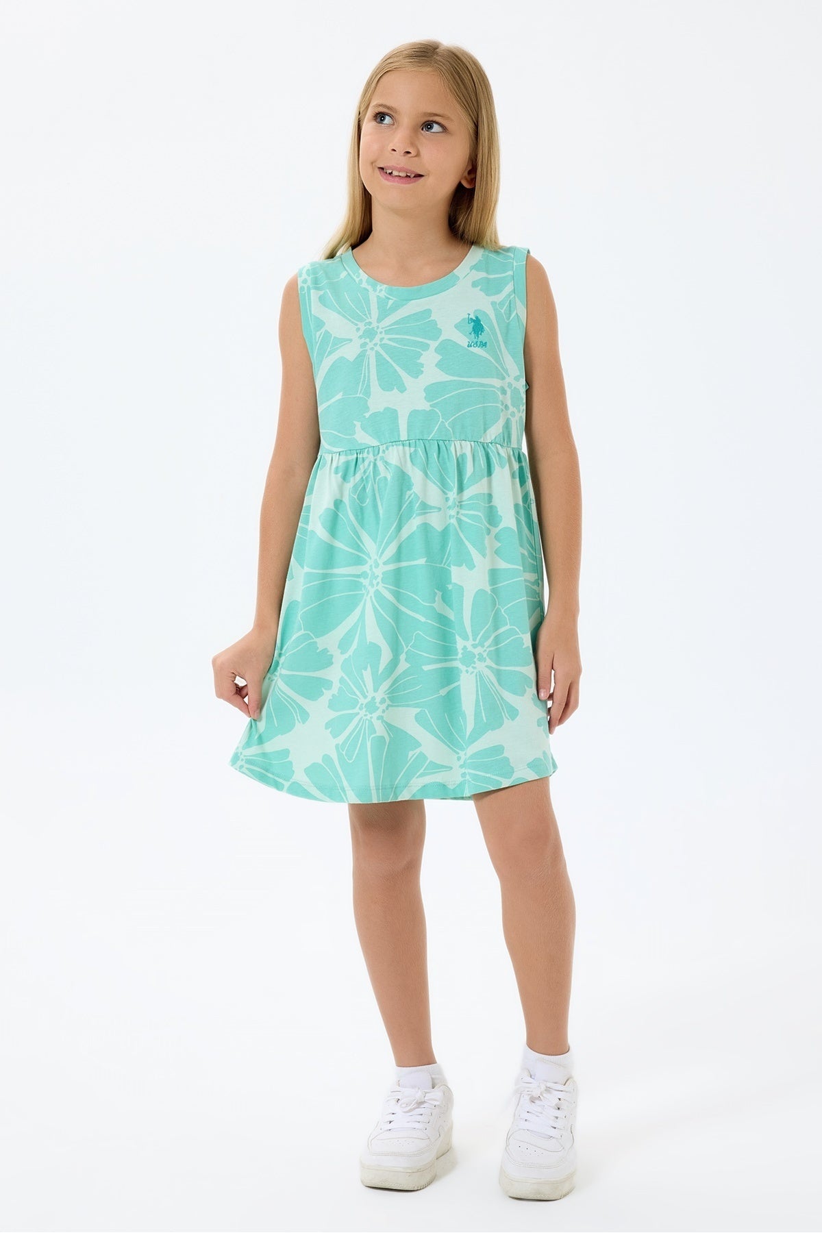 U.S. Polo Assn., Rochie evazata fara maneci cu model floral