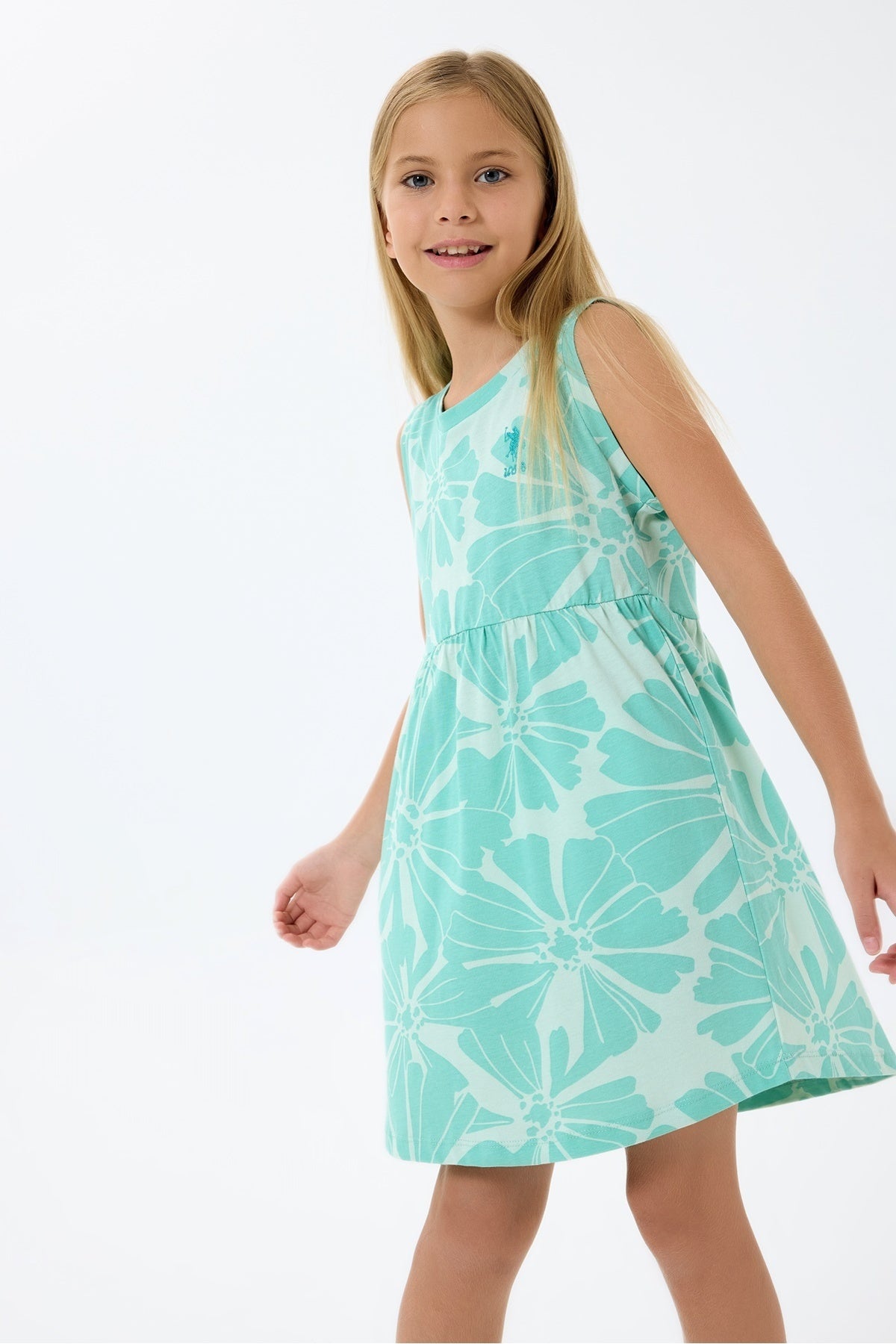 U.S. Polo Assn., Rochie evazata fara maneci cu model floral