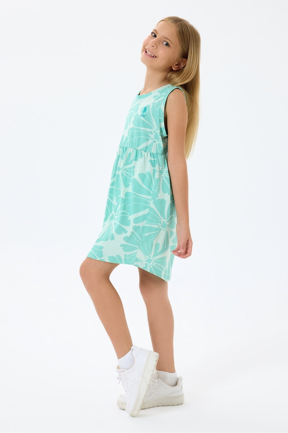 U.S. Polo Assn., Rochie evazata fara maneci cu model floral