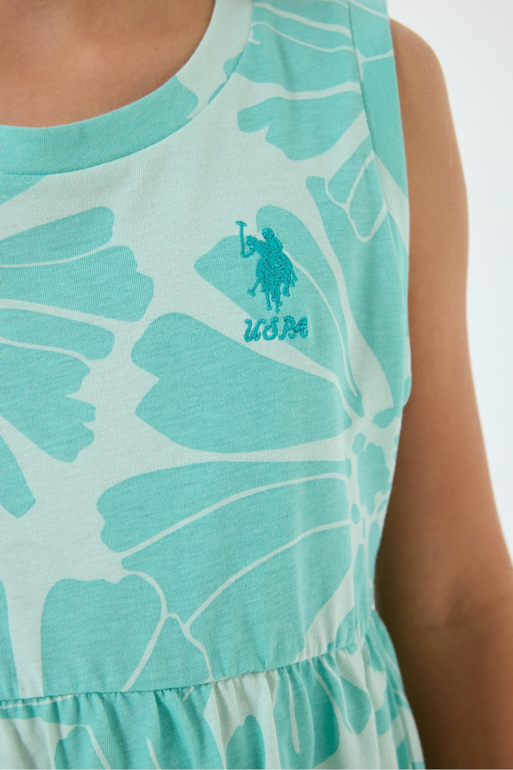 U.S. Polo Assn., Rochie evazata fara maneci cu model floral