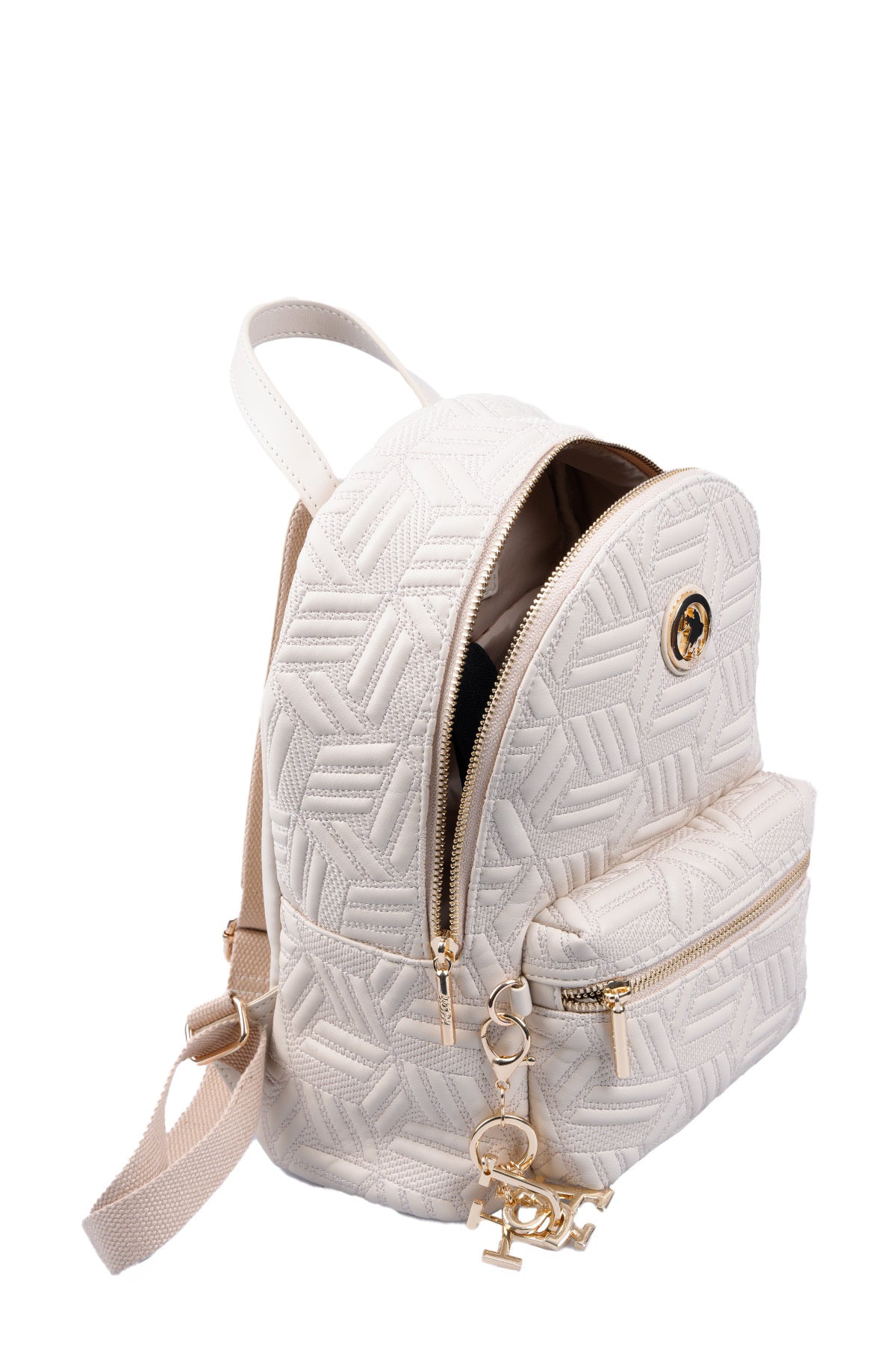 U.S. Polo Assn., Rucsac de piele ecologica cu fermoar, Crem