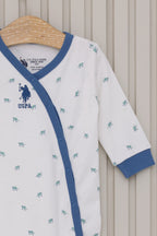 U.S. Polo Assn., Salopeta cu botosei si model logo, Alb, Albastru, 68-74 CM