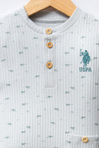 U.S. Polo Assn., Salopeta scurta de bumbac cu model grafic, Verde pal, 74-80 CM